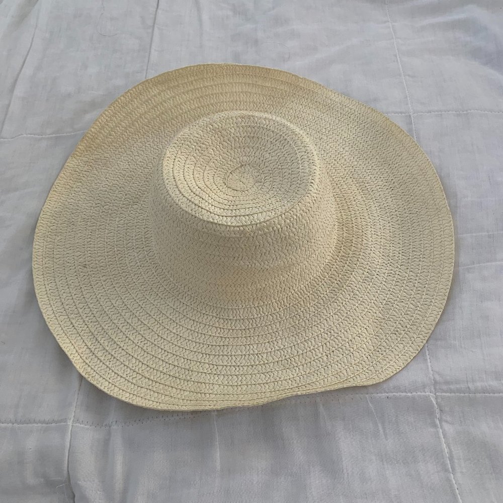Cream Straw Floppy Wide Brim Beach Hat